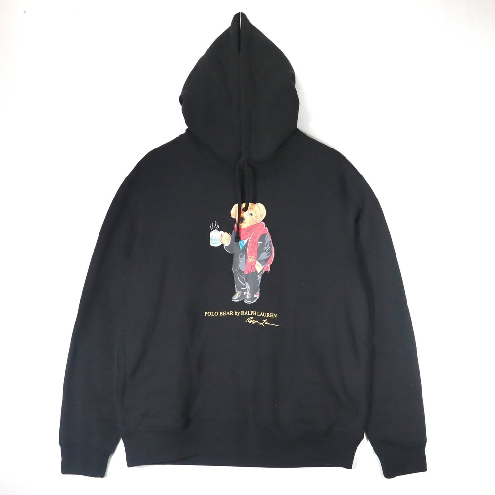 Polo Ralph Lauren Hoodie Mens Large Black Bear Graphic Sweatshirt Pullover Heavy
